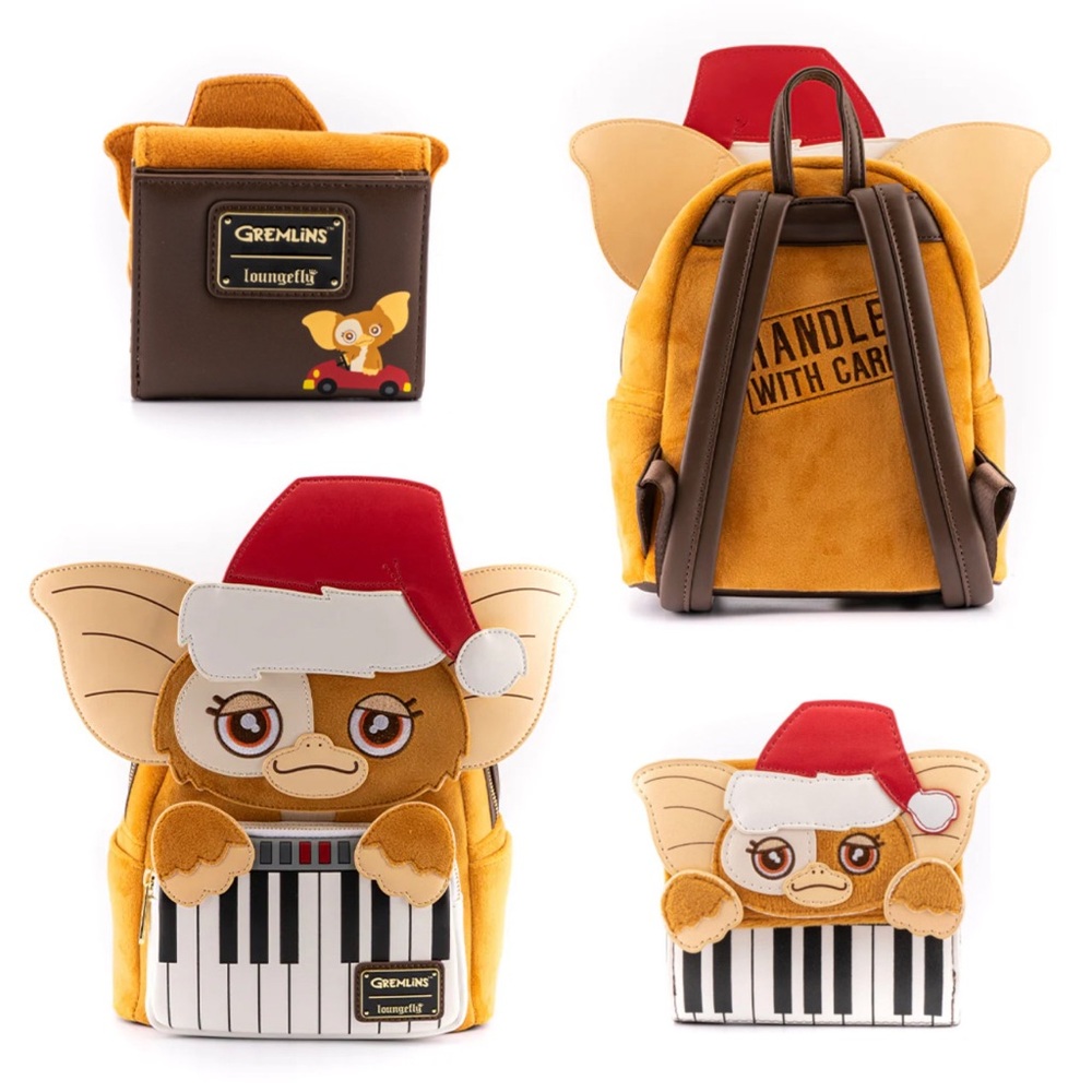 LOUNGEFLY GREMLINS GIZMO HOLIDAY KEYBOARD MINI BACKPACK & FLAP WALLET